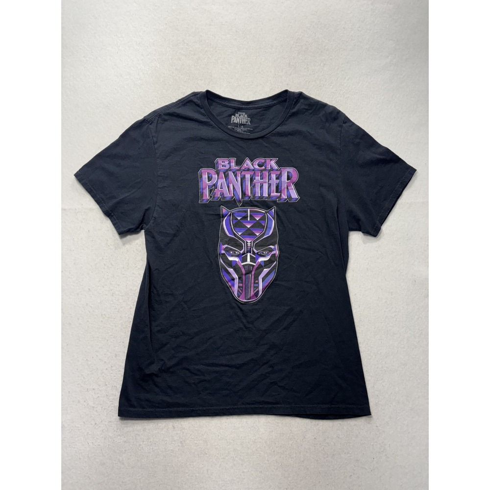 Marvel Black Panther Mask Graphic Tee Mens Large Black Purple Superhero Shirt
